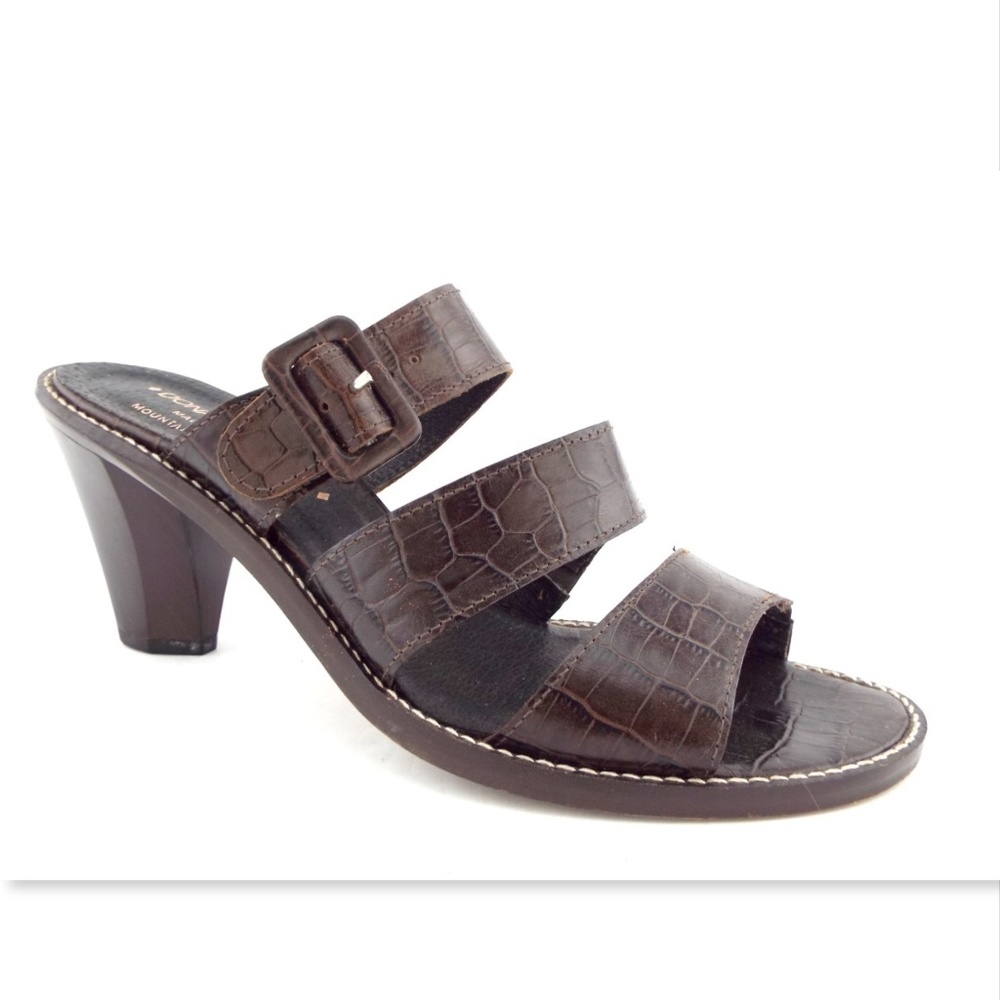 DONALD J PLINER Brown Alligator Print Leather Buckle Slide Heel Sandals 8.5